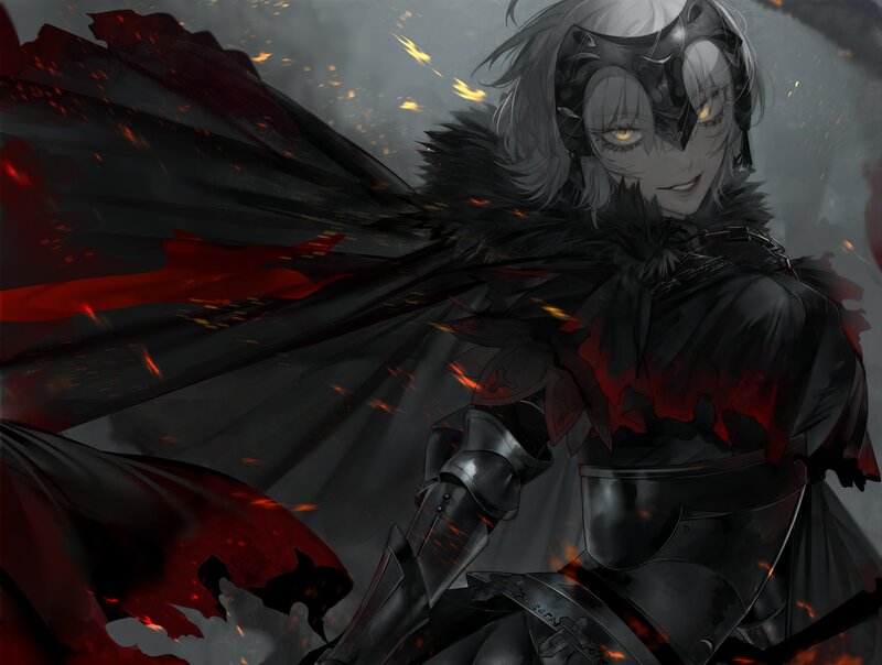 Anime Character in Armor — Black, Dramatic, Digital Art, Cape