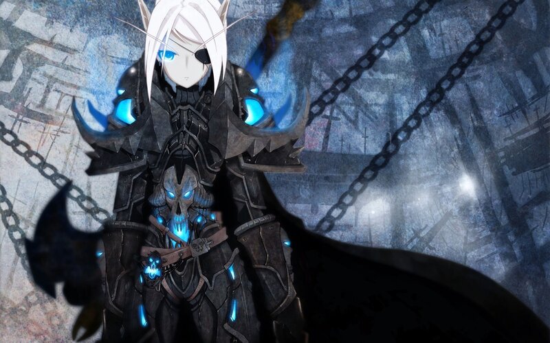 Anime Character in Armor — Black, Dramatic, Digital Art, Chains