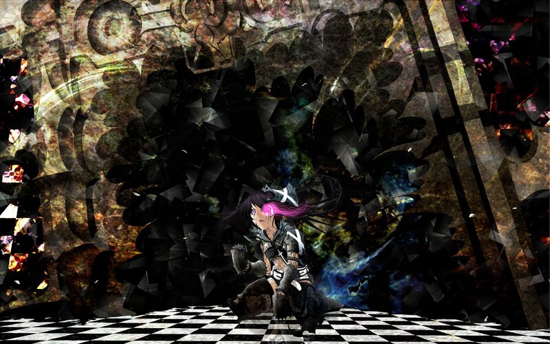 Anime Character in Armor — Black, Dramatic, Digital Art, Checkered Floor