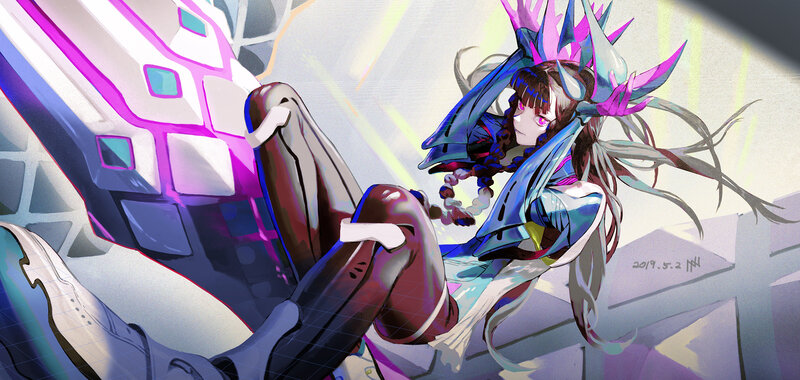 Anime Character in Armor — Blue, Dramatic, Digital Art, Mecha