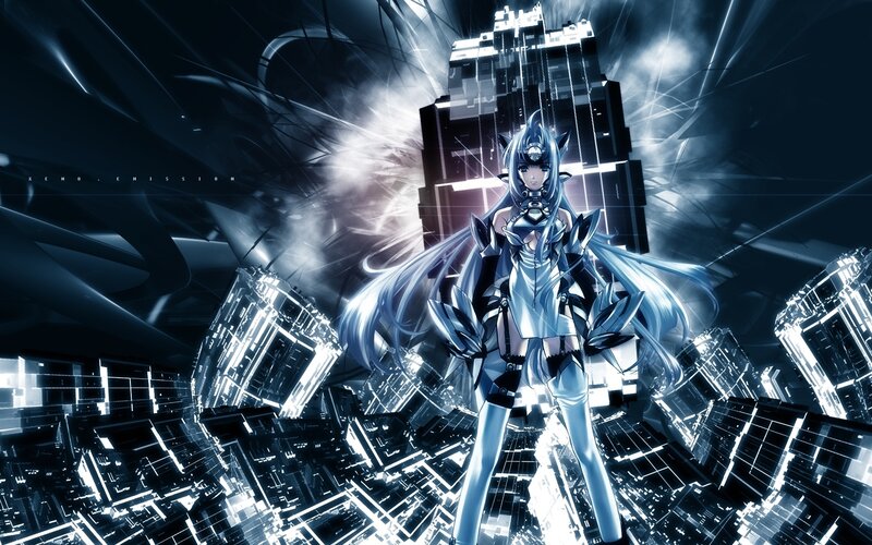 Anime Character in Armor — Blue, Dramatic, Digital Art, Robotic City