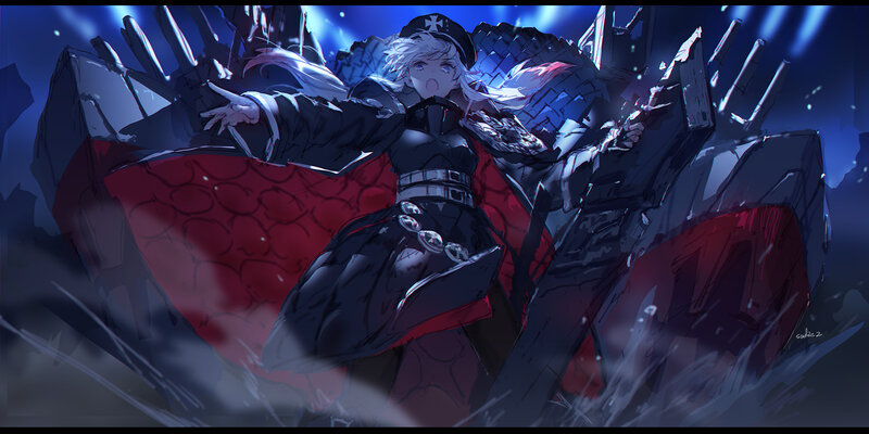 Anime Character in Armor — Blue, Dramatic, Night, Digital Art, Cape