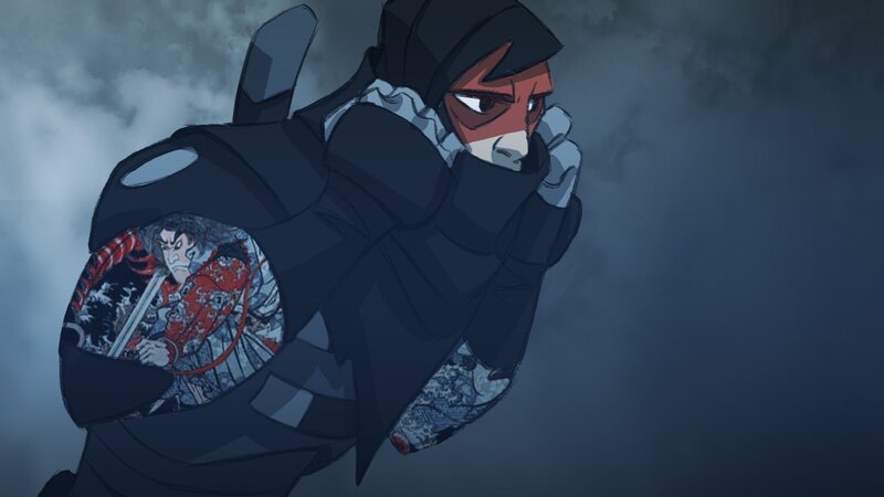 Anime Character in Armor — Blue, Dramatic, Night, Mask