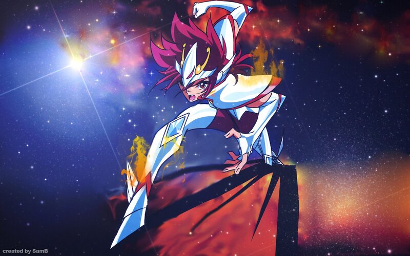 Anime Character in Armor — Blue, Dramatic, Night, Space, Stars