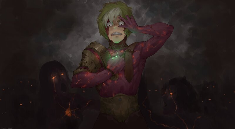 Anime Character in Armor — Green, Dramatic, Intense