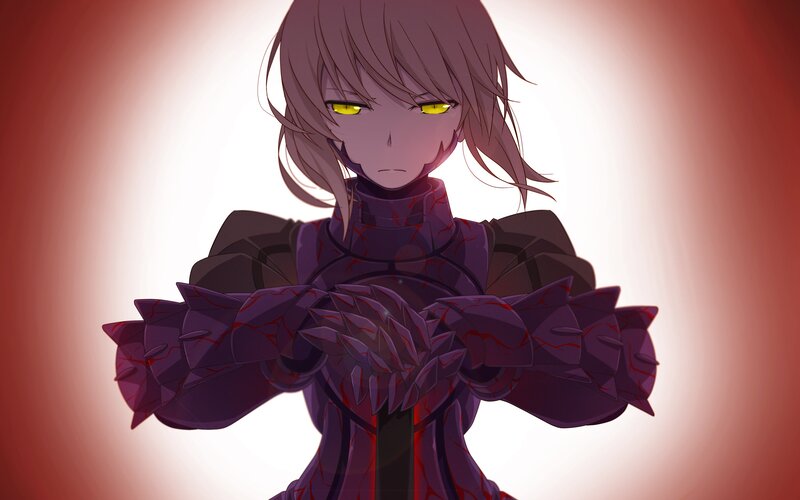 Anime Character in Armor — Purple, Dramatic, Digital Art, Yellow Eyes