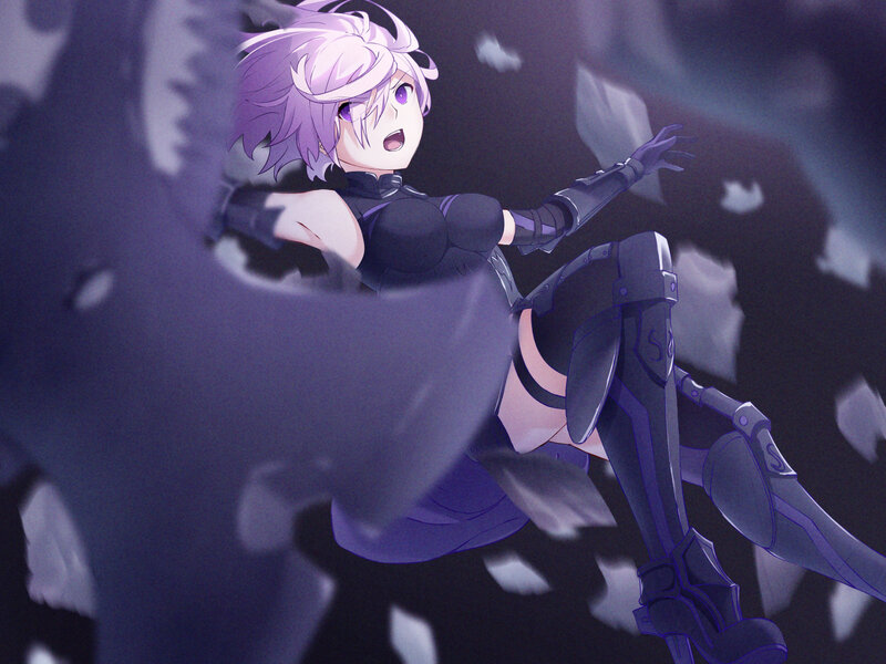 Anime Character in Armor — Purple, Dramatic, Night, Digital Art, Purple Hair