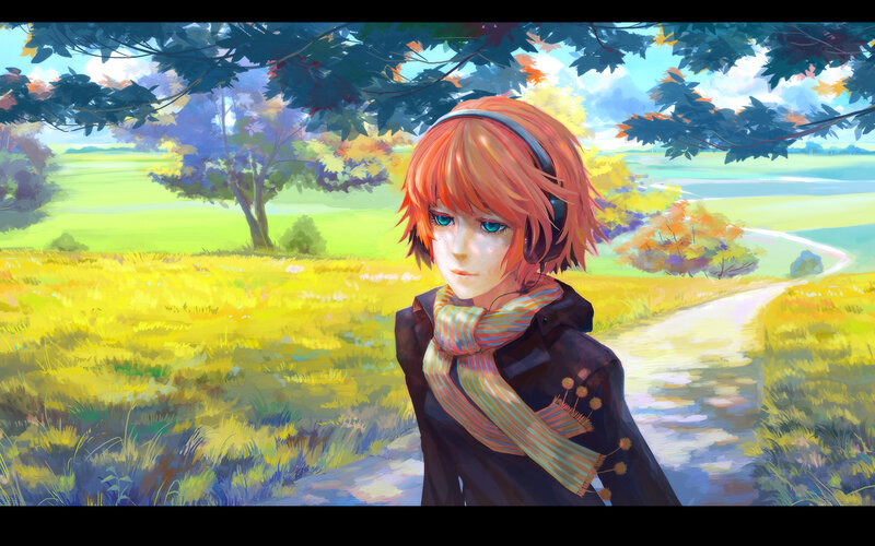 Anime character in autumn field