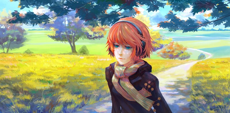 Anime character in autumn field
