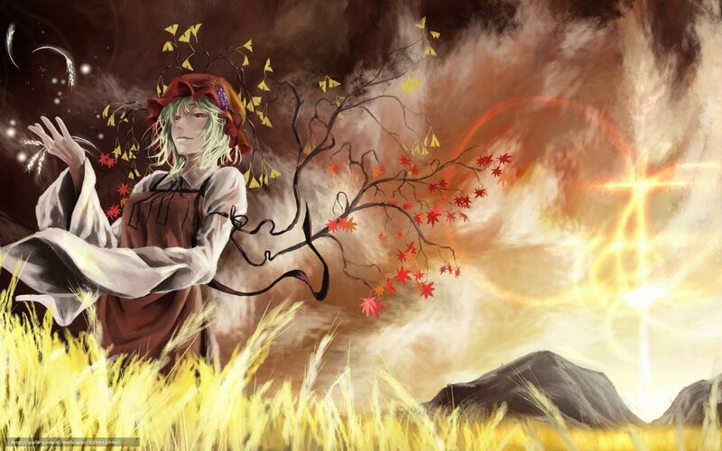 Anime character in autumn field