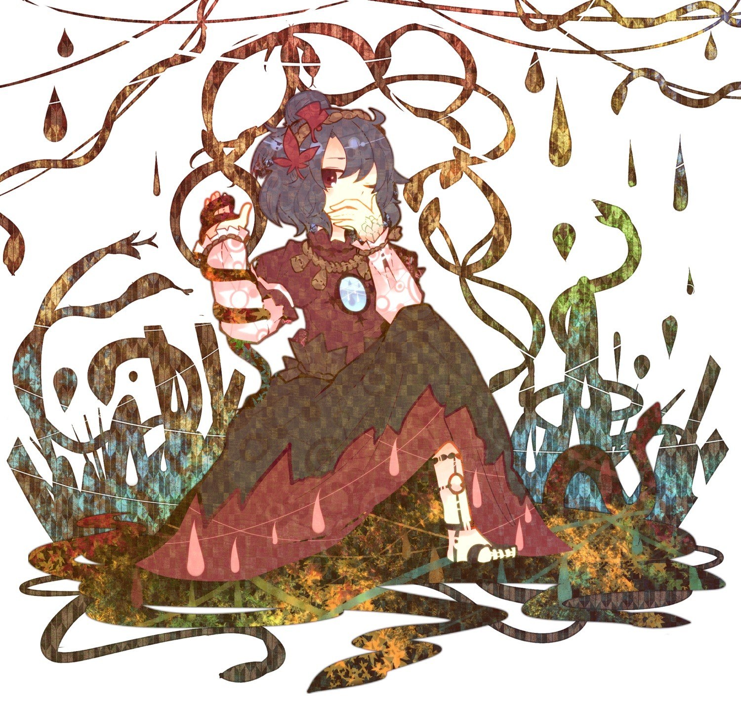 anime character in autumn forest