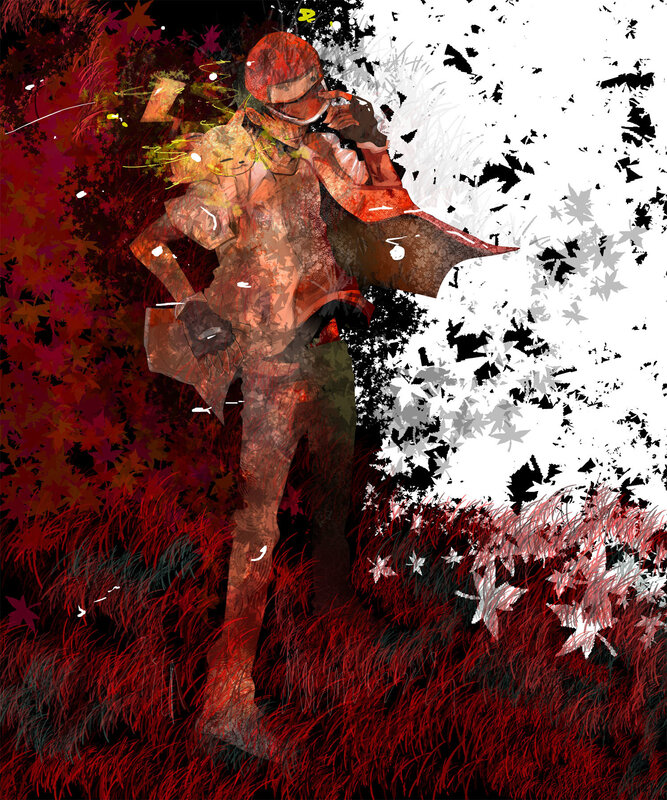 Anime character in autumn forest