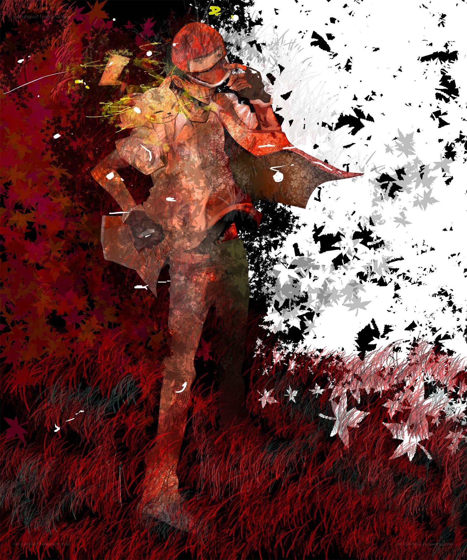 Anime character in autumn forest