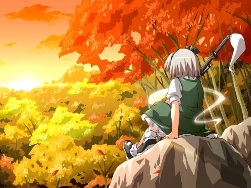 Anime character in autumn landscape