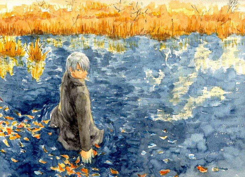 Anime character in autumn water