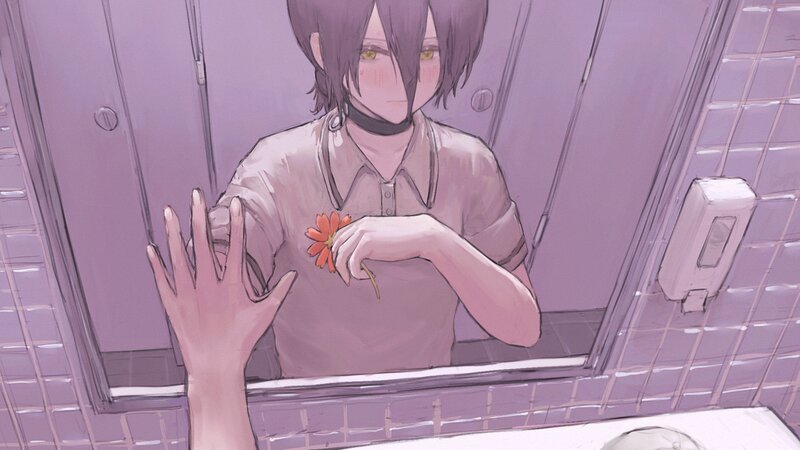 Anime Character in Bathroom — Purple