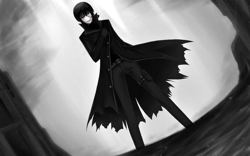 Anime Character in Black Cloak — Dramatic, Digital Art, Mask