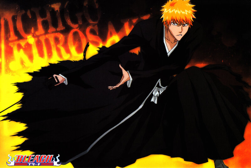 Anime Character in Black Robe — Dramatic, Flames
