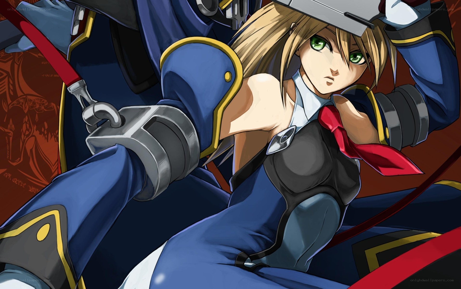anime character in blue armor