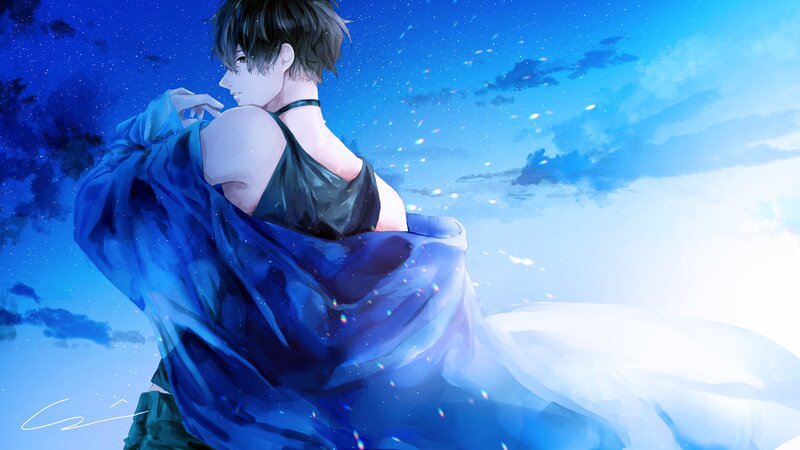 Anime Character in Blue Cloak — Serene