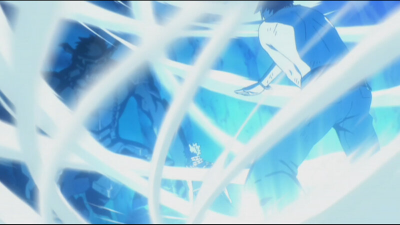 anime character in blue energy