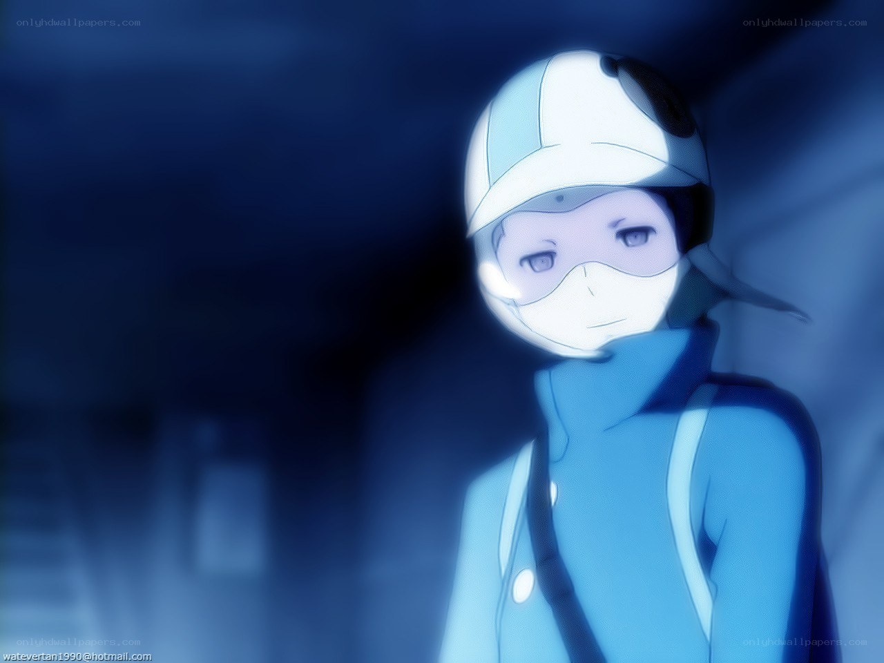 anime character in blue helmet