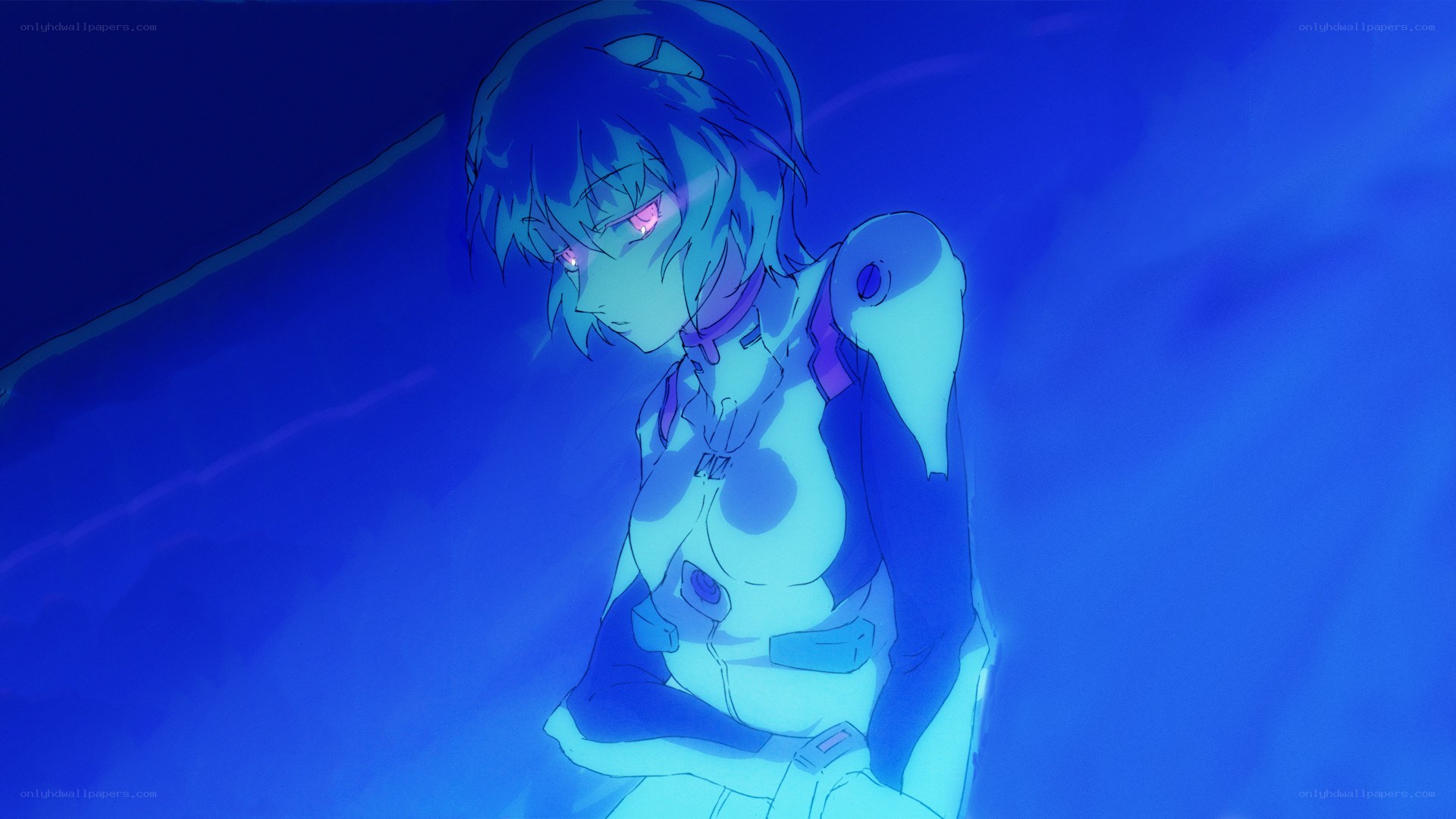 anime character in blue light