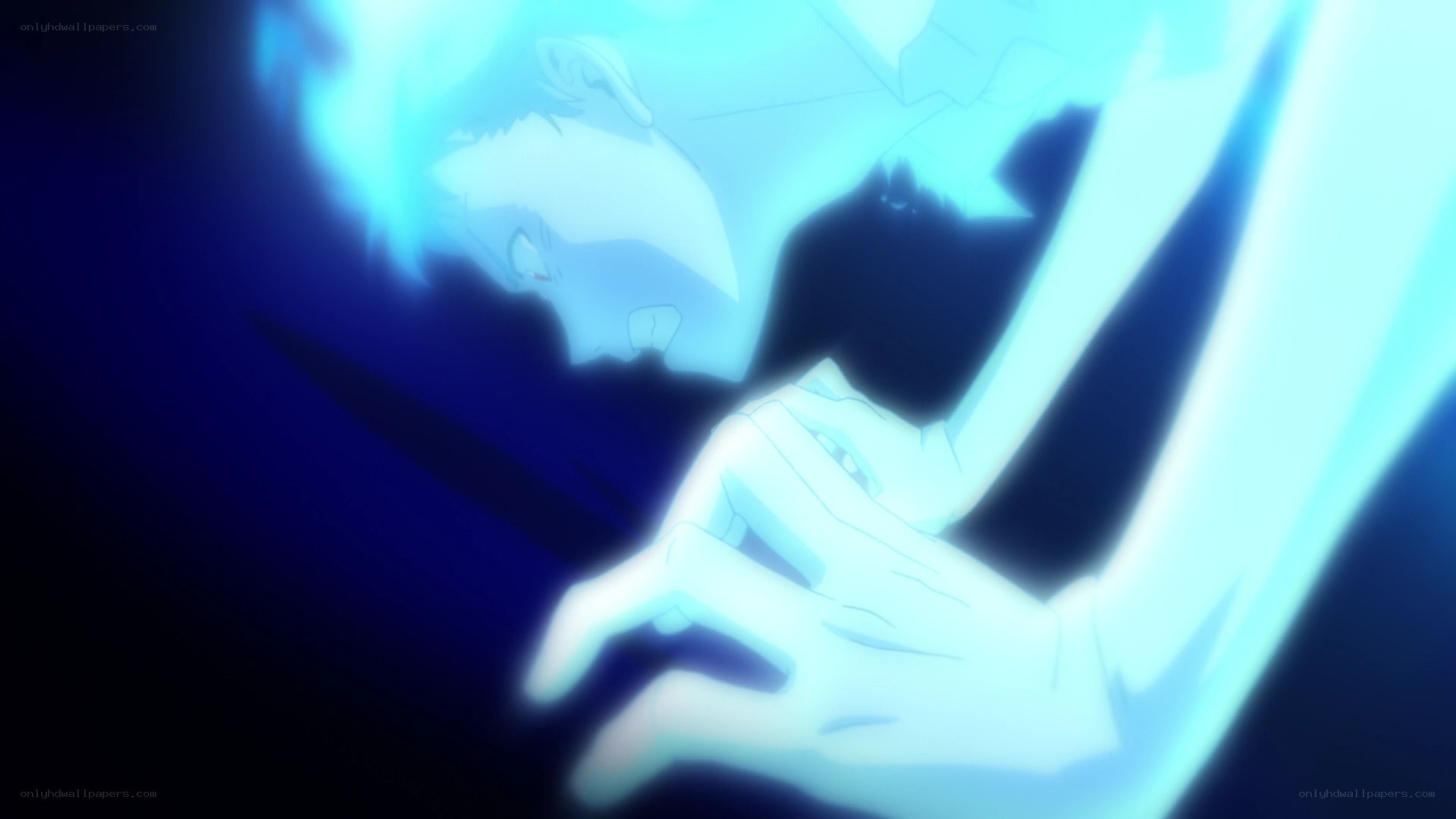anime character in blue light