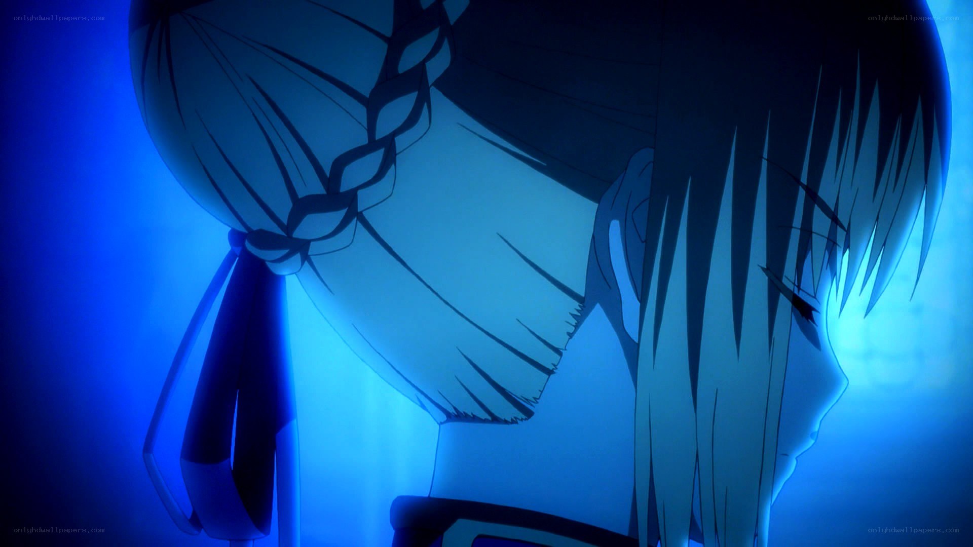 anime character in blue light