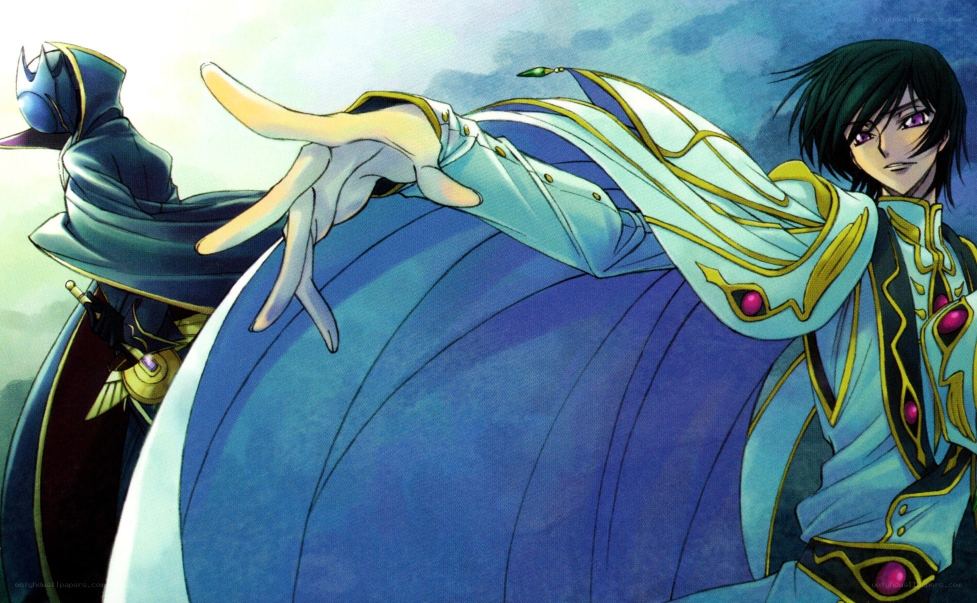 anime character in blue robe
