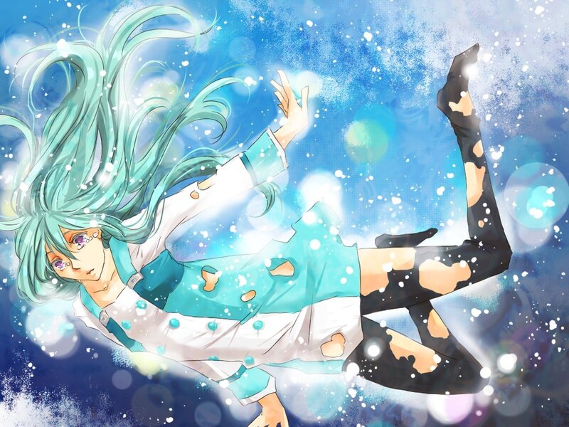anime character in blue water