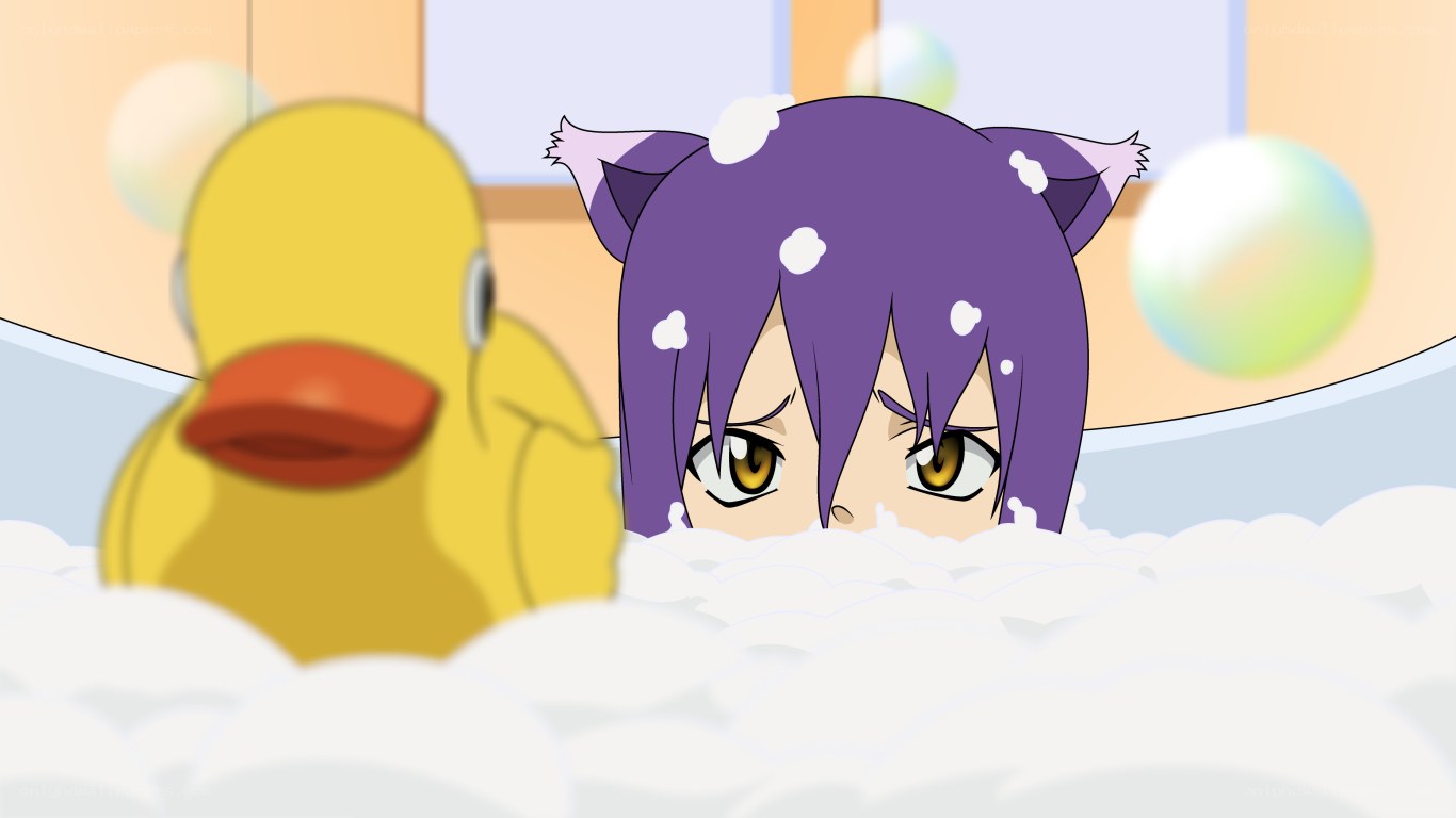 anime character in bubble bath