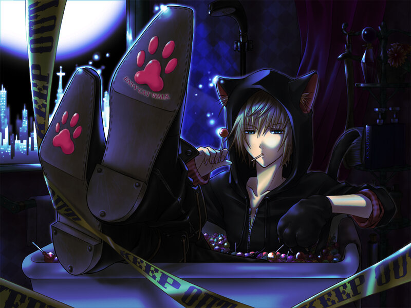 Anime Character in Cat Hoodie — Black