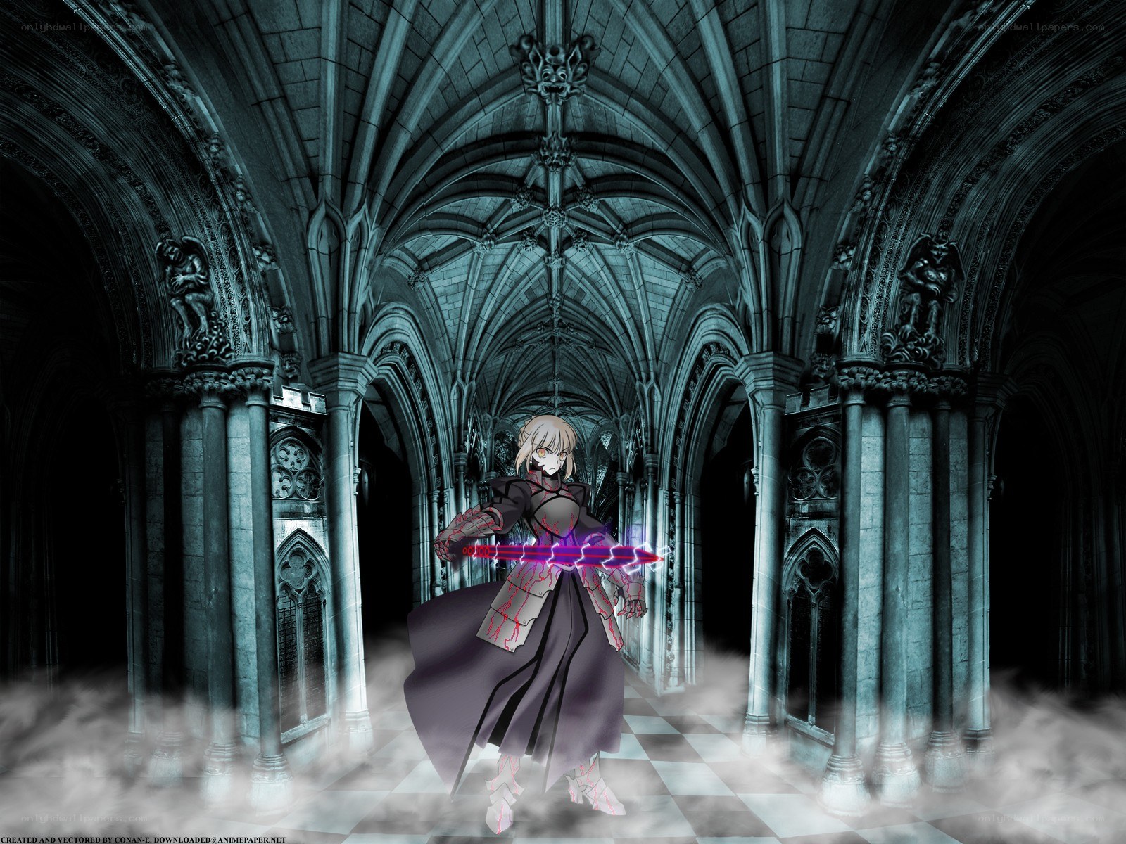 anime character in cathedral
