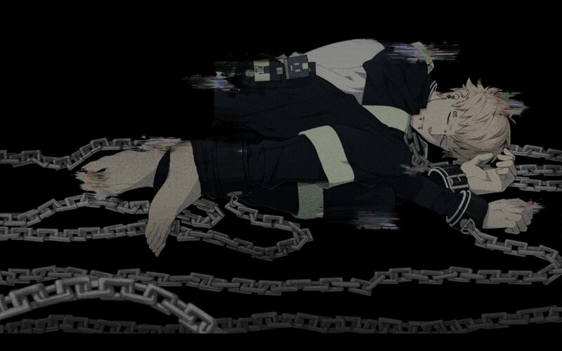 Anime Character in Chains — Black, Dramatic, Night