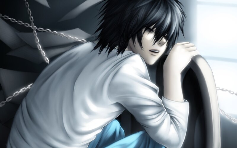 Anime Character in Chains — Black, Dramatic, White Shirt