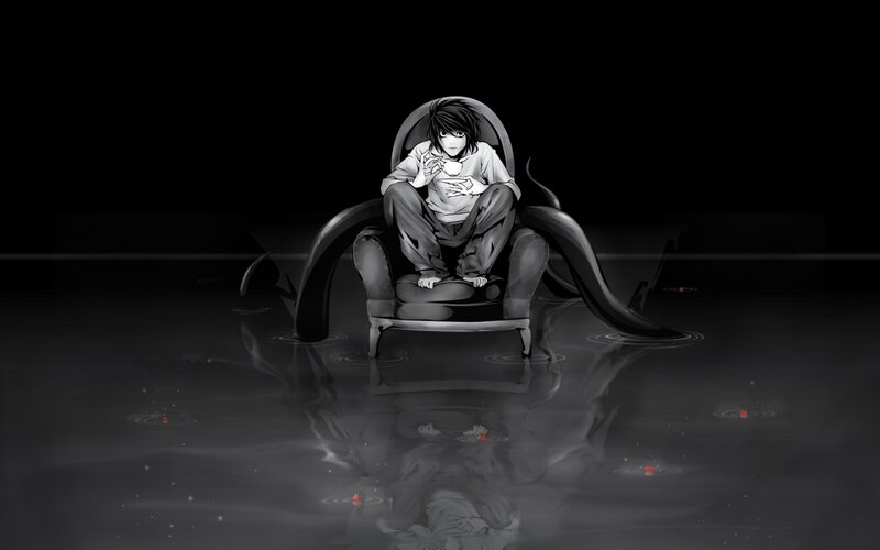 Anime Character in Chair — Black, Dramatic