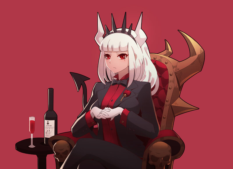 Anime Character in Chair — Red, Dramatic