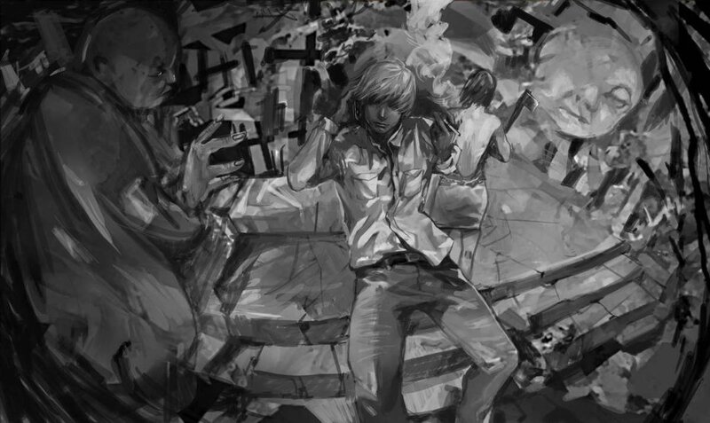 Anime character in chaotic scene