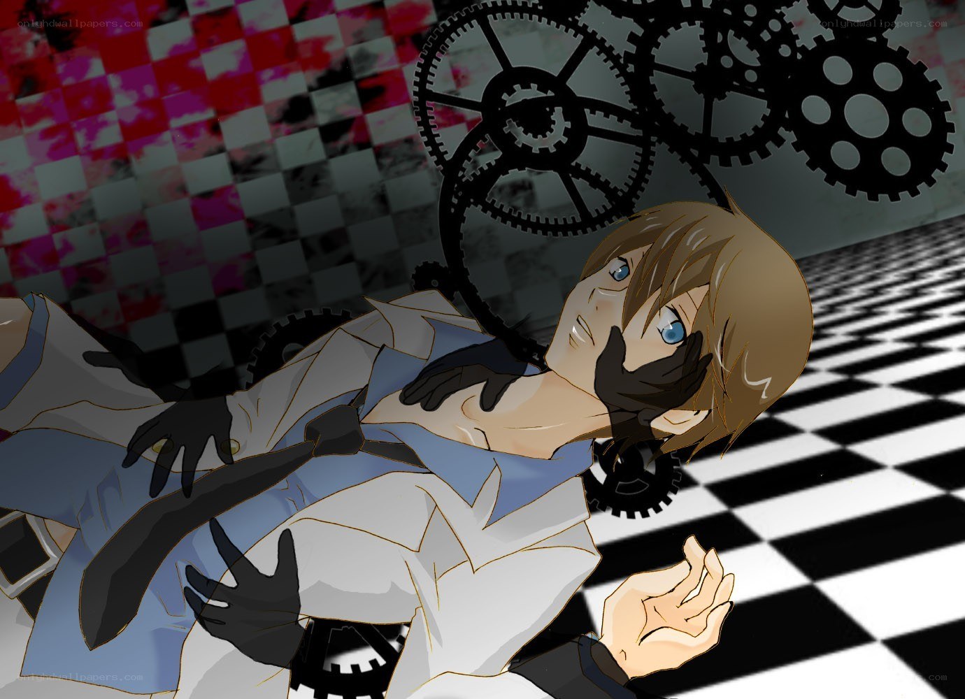Anime character in checkered room