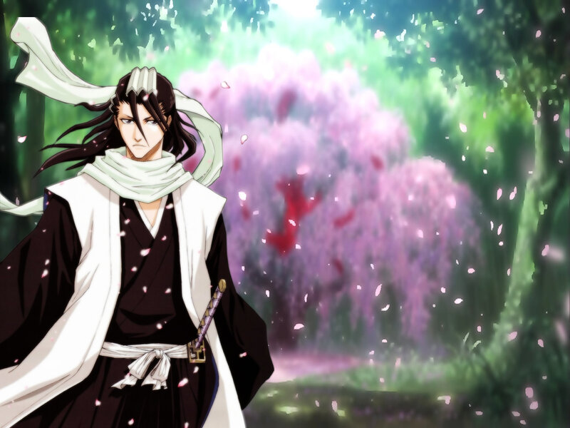 anime character in cherry blossom forest