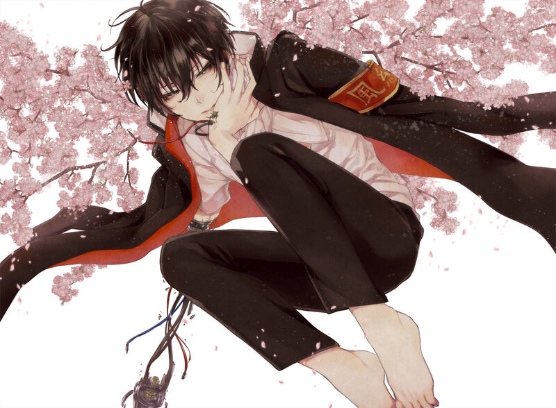 Anime Character in Cherry Blossoms — Black