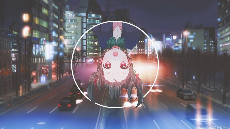 Anime Character in Circle — Blue, Dramatic, Night