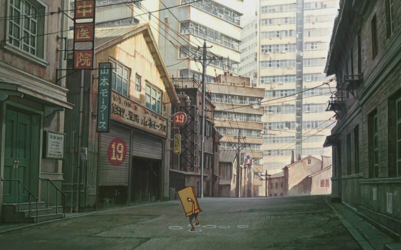 Anime character in city alley