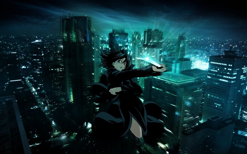 Anime Character in City — Black, Dramatic, Night