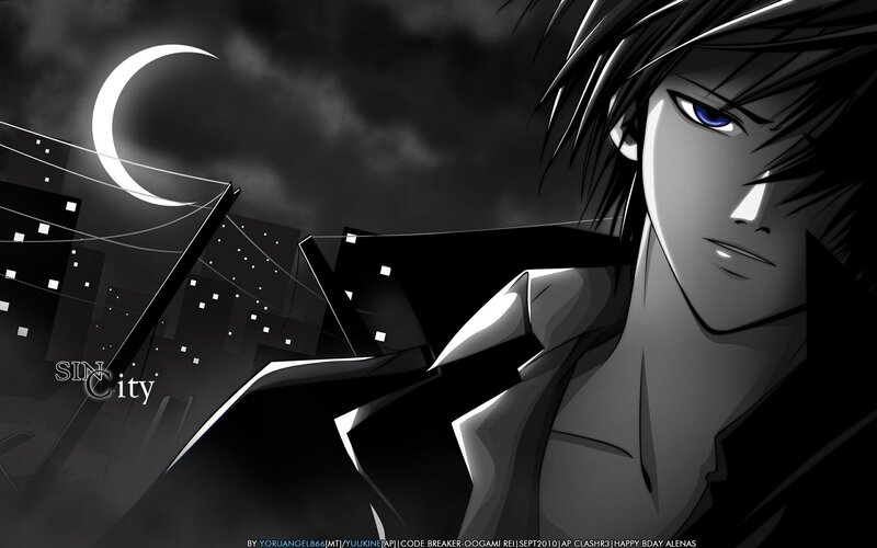 Anime Character in City — Black, Dramatic