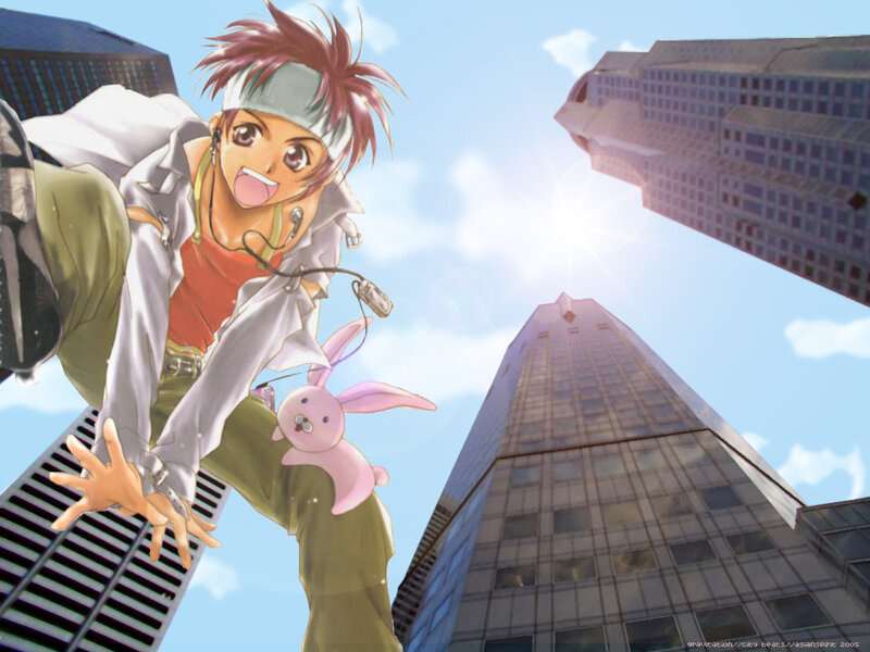 Anime Character in City — Blue, Energetic