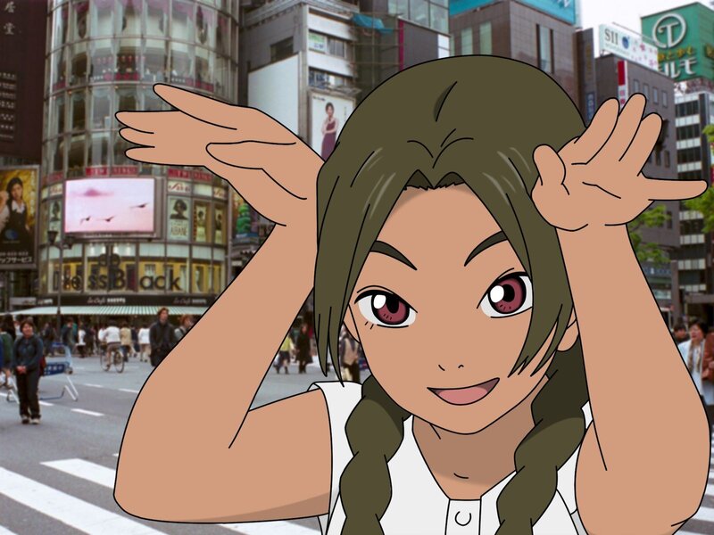 anime character in city scene