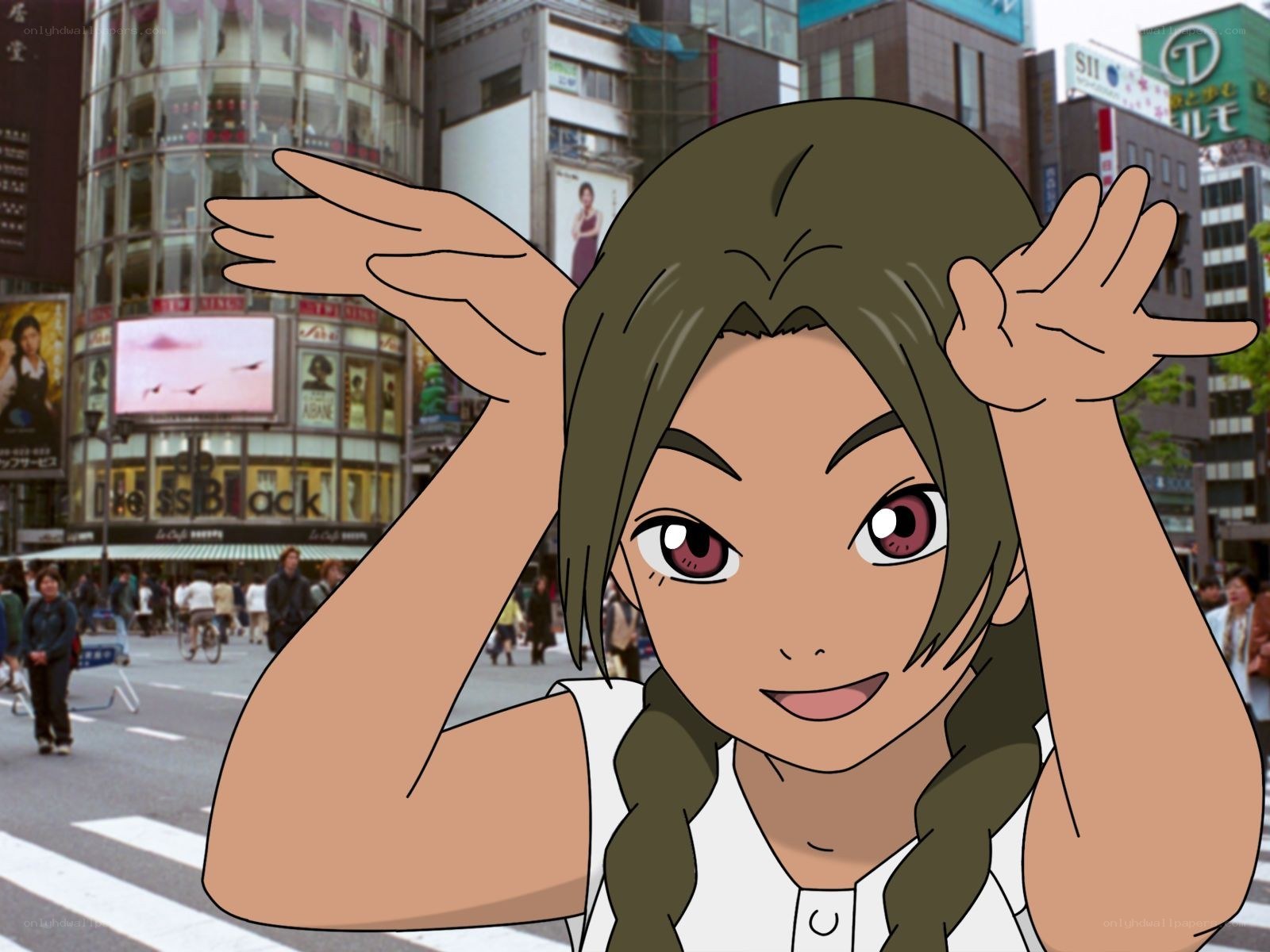 anime character in city scene