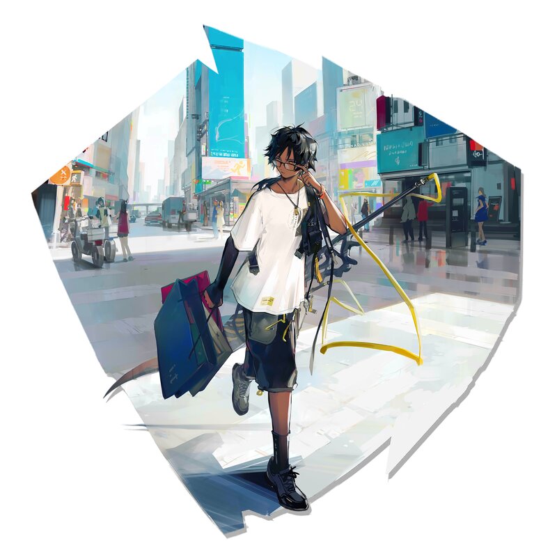 Anime Character in City — White, Calm